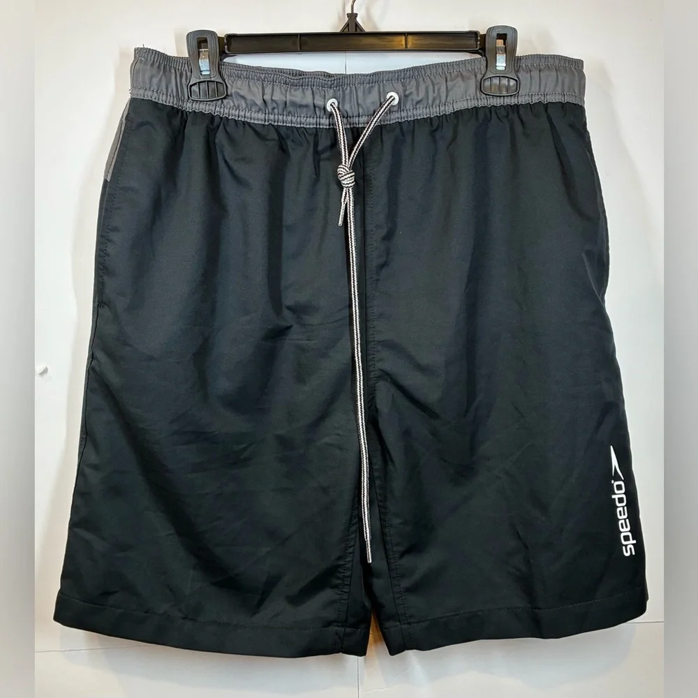Speedo Men's Lined Board Shorts Swim Trunks in Black/Gray  Size Large